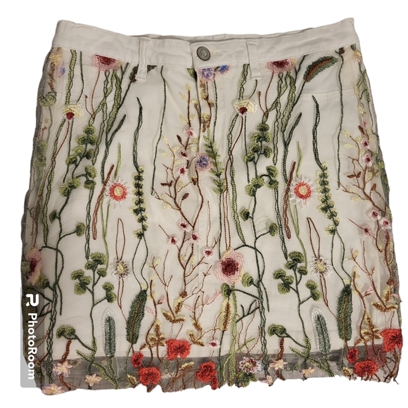 Hydraulic Tribeca Mid Rise Floral Skirt White Embroidered Size 12 - Picture 1 of 7